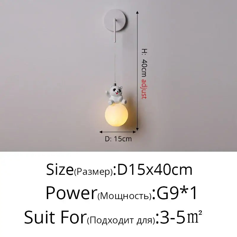 Modern panda bear bedroom wall lamp white glass pendant light