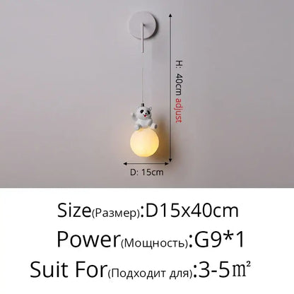 Modern panda bear bedroom wall lamp white glass pendant light