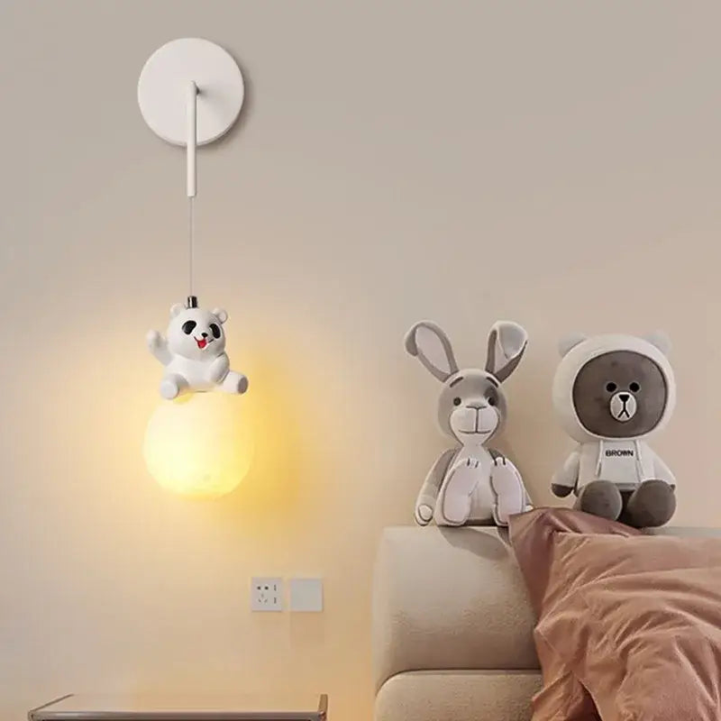 Modern panda bear bedroom wall lamp white glass pendant light