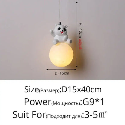 Modern panda bear bedroom wall lamp white glass pendant light