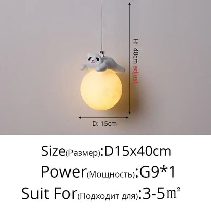 Modern panda bear bedroom wall lamp white glass pendant light
