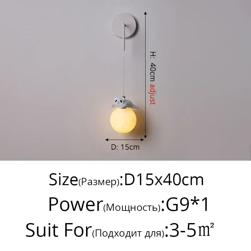 Modern panda bear bedroom wall lamp white glass pendant light