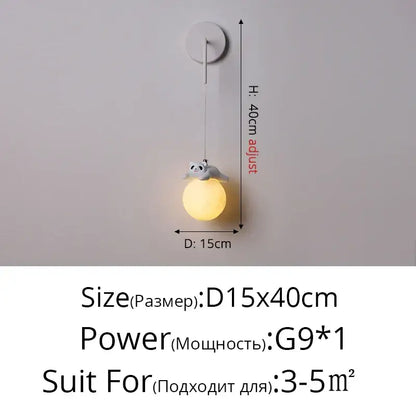 Modern panda bear bedroom wall lamp white glass pendant light