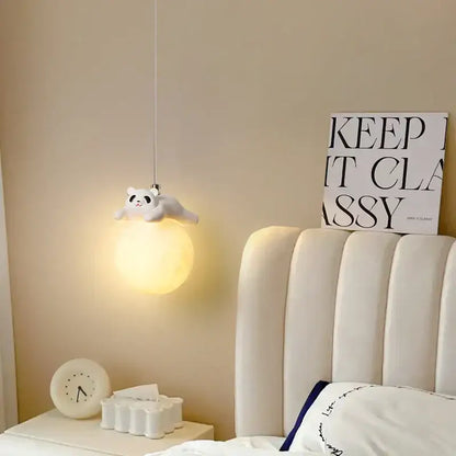 Modern panda bear bedroom wall lamp white glass pendant light