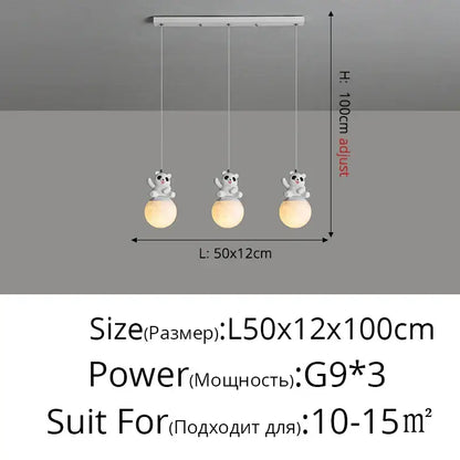 Modern panda bear bedroom wall lamp white glass pendant light