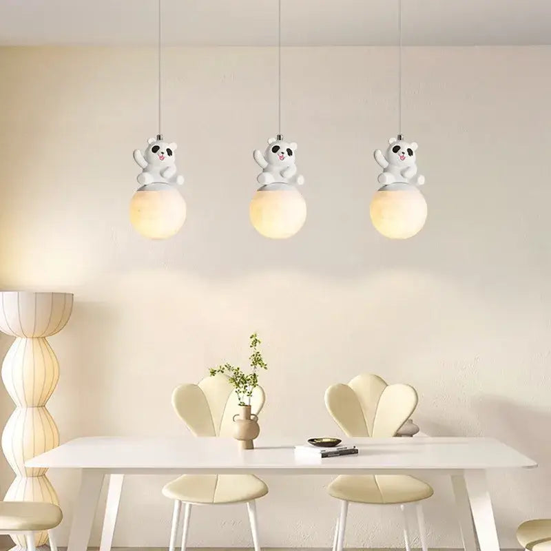 Modern panda bear bedroom wall lamp white glass pendant light
