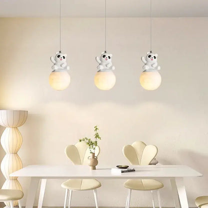 Modern panda bear bedroom wall lamp white glass pendant light
