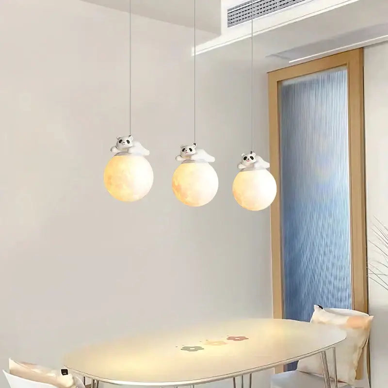 Modern panda bear bedroom wall lamp white glass pendant light