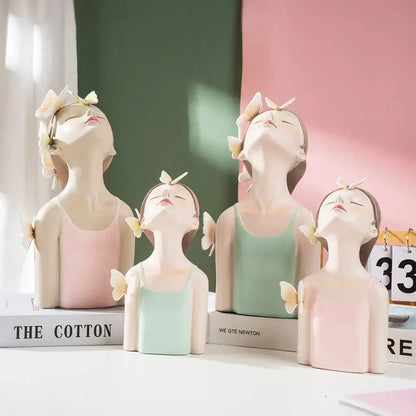 Modern pastel butterfly girl sculptures bedroom decor figurines