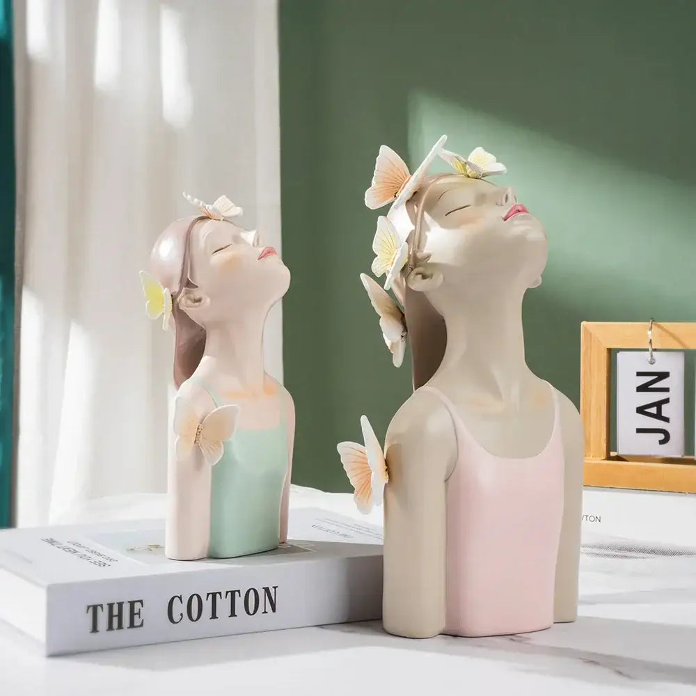 Modern pastel butterfly girl sculptures bedroom decor figurines