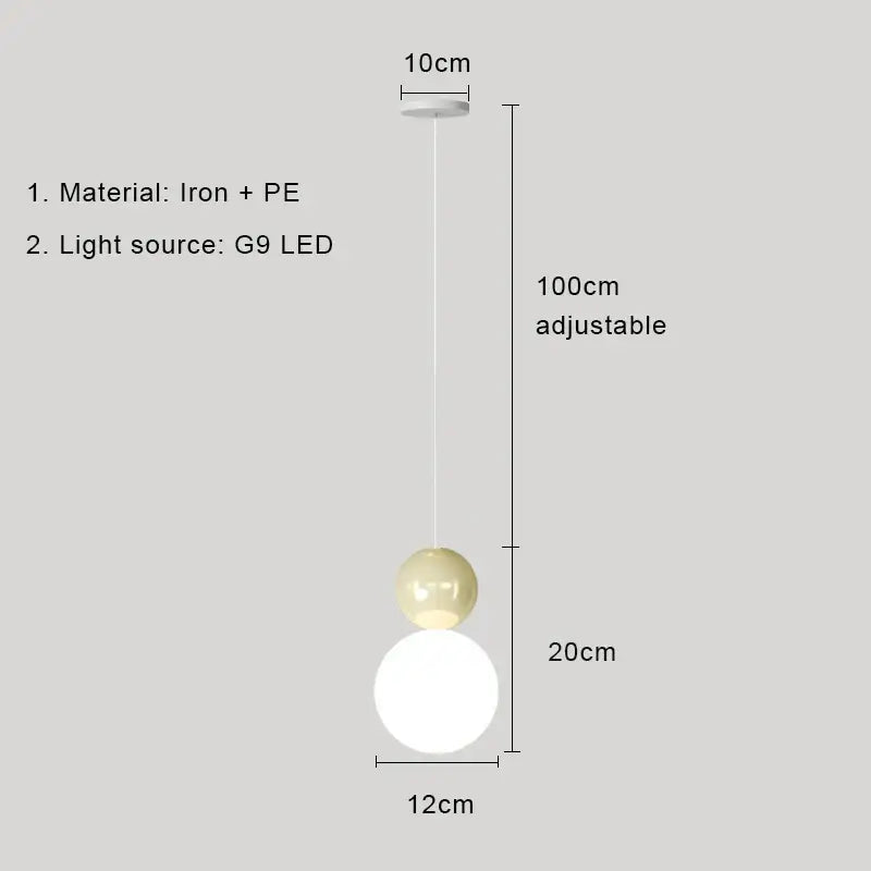 Modern pastel cream nordic led pendant light bedroom glass lamp