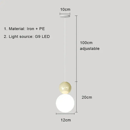 Modern pastel cream nordic led pendant light bedroom glass lamp