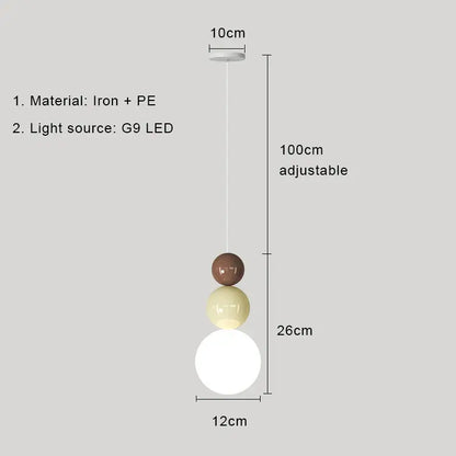 Modern pastel cream nordic led pendant light bedroom glass lamp