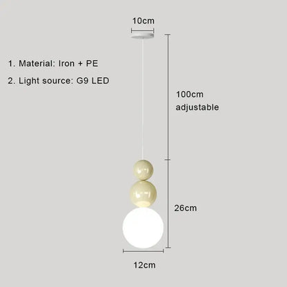 Modern pastel cream nordic led pendant light bedroom glass lamp