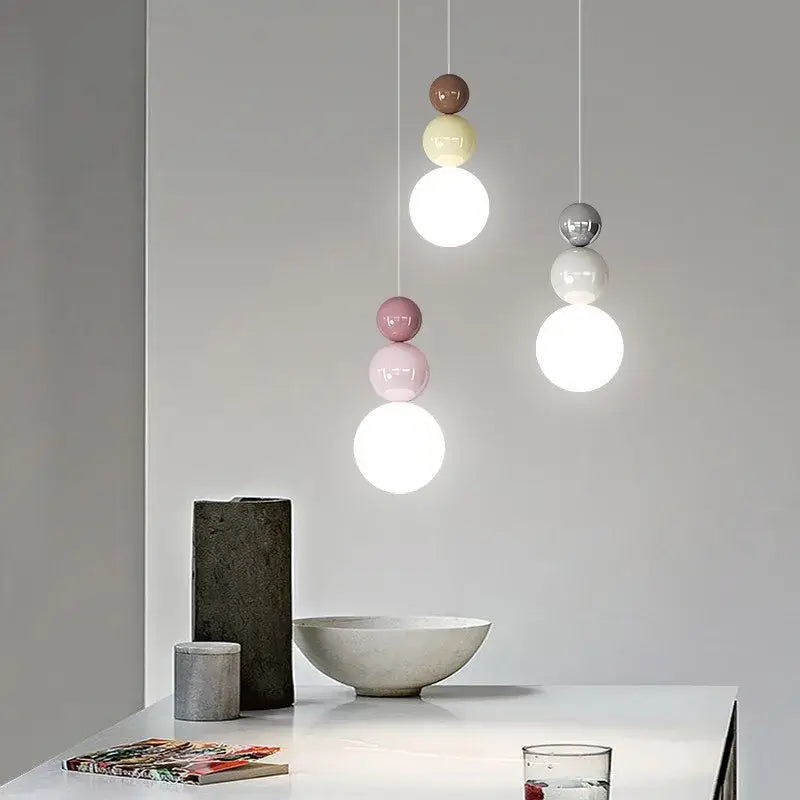 Modern pastel cream nordic led pendant light bedroom glass lamp