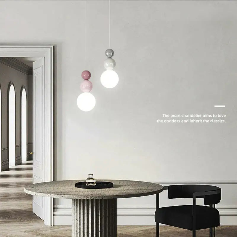 Modern pastel cream nordic led pendant light bedroom glass lamp