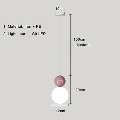 Modern pastel cream nordic led pendant light bedroom glass lamp