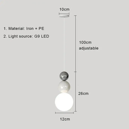 Modern pastel cream nordic led pendant light bedroom glass lamp