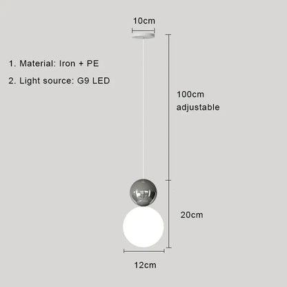 Modern pastel cream nordic led pendant light bedroom glass lamp