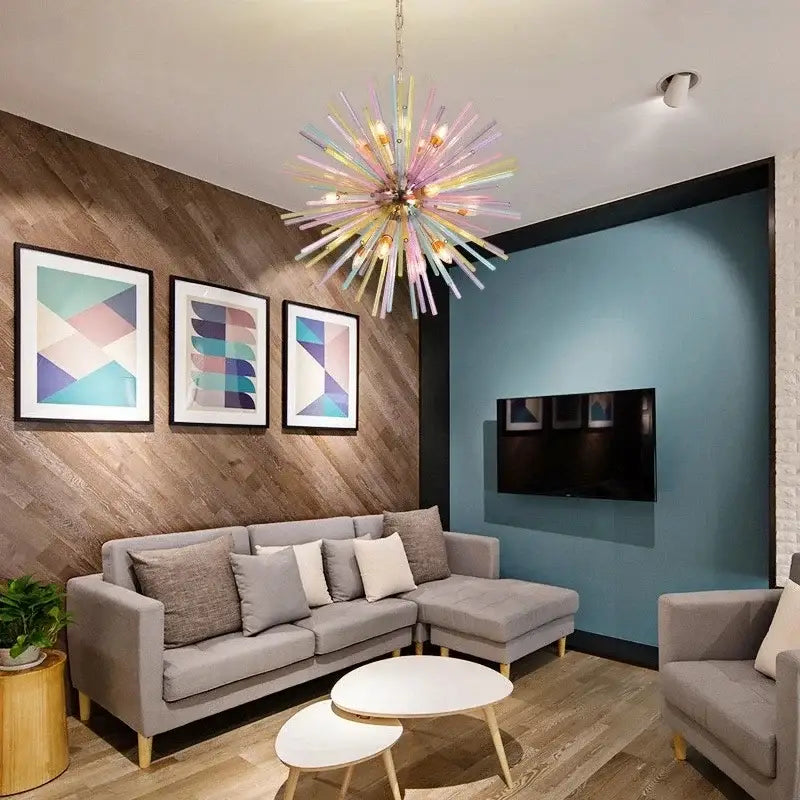 Modern pastel glass dandelion pendant lamp dining room gold frame