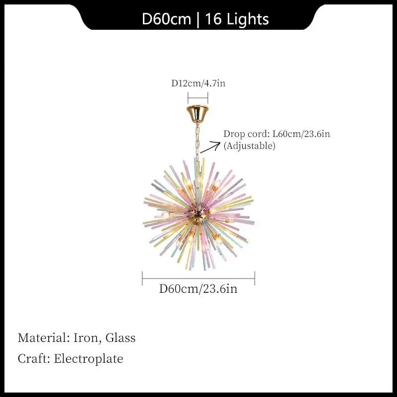 Modern pastel glass dandelion pendant lamp dining room gold frame