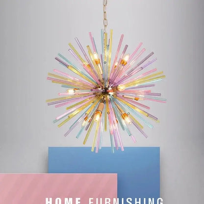Modern pastel glass dandelion pendant lamp dining room gold frame