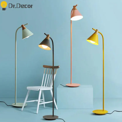 Modern pastel iron macaron floor lamp for living room wood accents