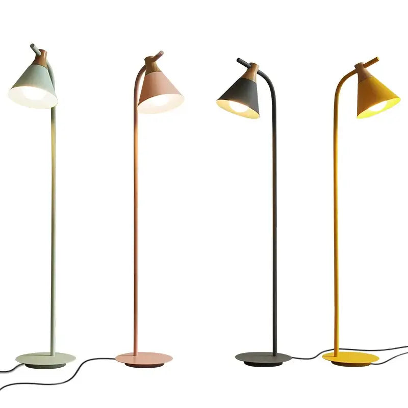 Modern pastel iron macaron floor lamp for living room wood accents