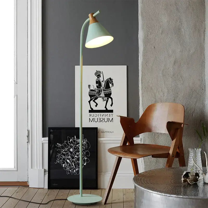 Modern pastel iron macaron floor lamp for living room wood accents