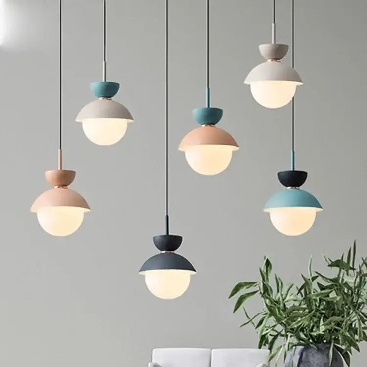 Modern pastel matte ceramic glass ball pendant lamp kitchen light