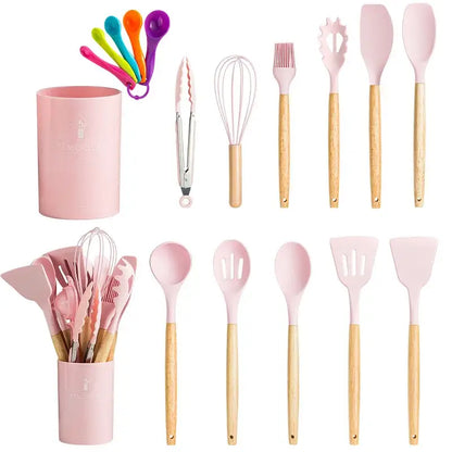 Modern pastel silicone kitchen utensil set with storage box