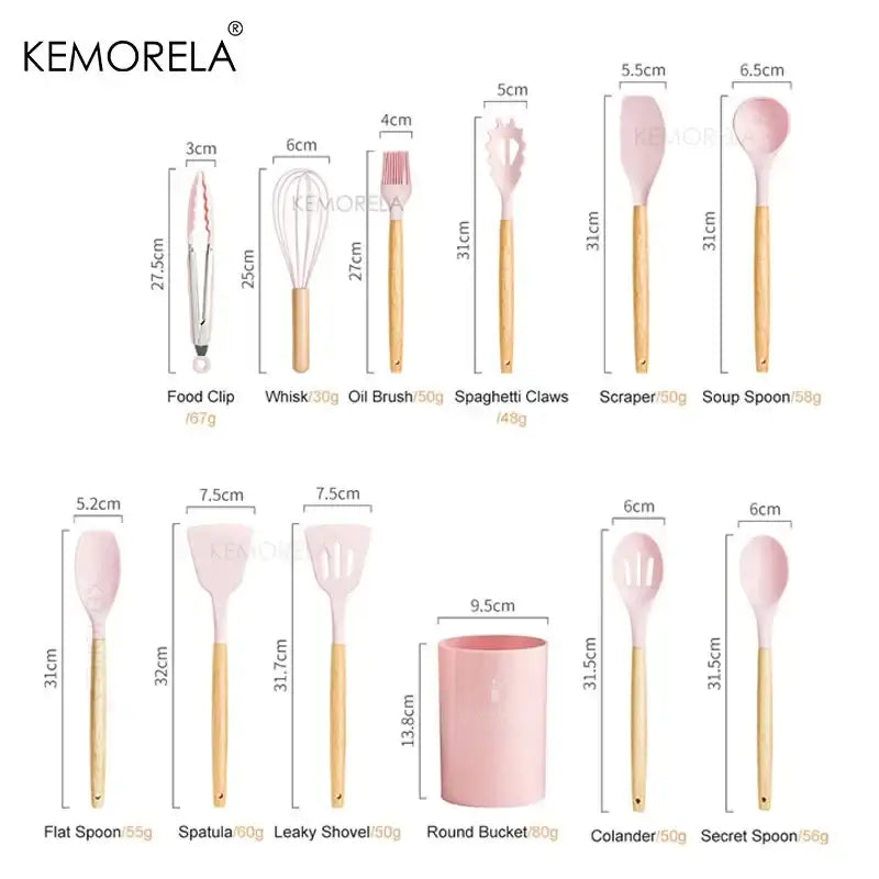 Modern pastel silicone kitchen utensil set with storage box