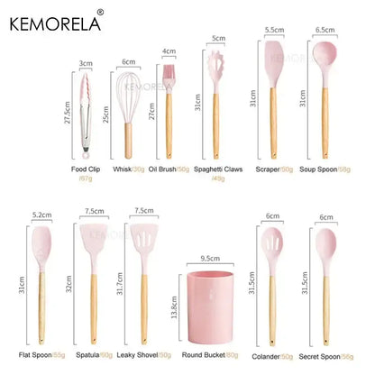 Modern pastel silicone kitchen utensil set with storage box