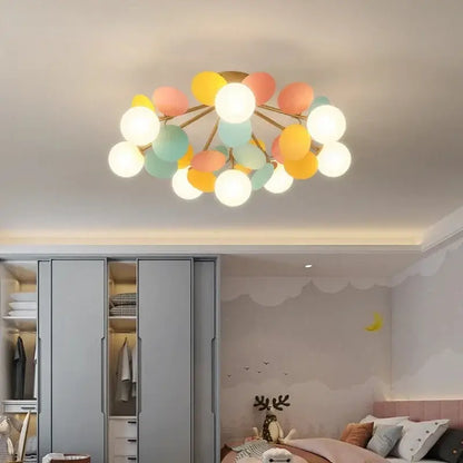 Modern pastel spherical frost glass ceiling chandelier bedroom light
