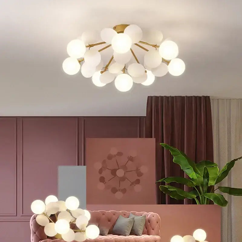 Modern pastel spherical frost glass ceiling chandelier bedroom light