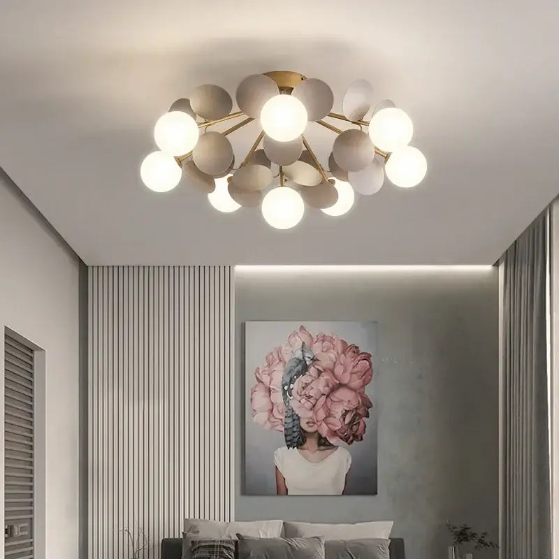 Modern pastel spherical frost glass ceiling chandelier bedroom light