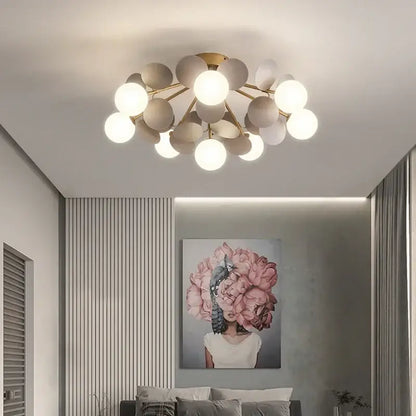 Modern pastel spherical frost glass ceiling chandelier bedroom light