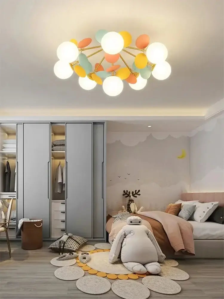 Modern pastel spherical frost glass ceiling chandelier bedroom light