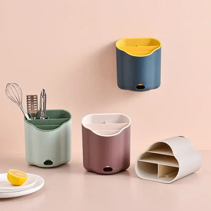 Modern pastel wavy double layer cutlery holder kitchen organizer