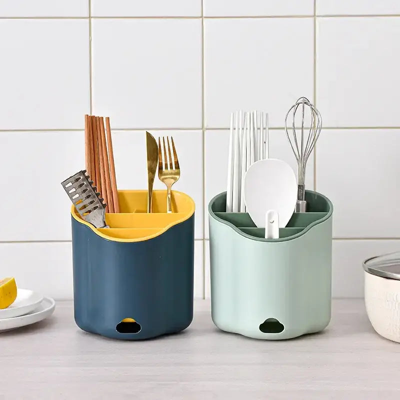 Modern pastel wavy double layer cutlery holder kitchen organizer