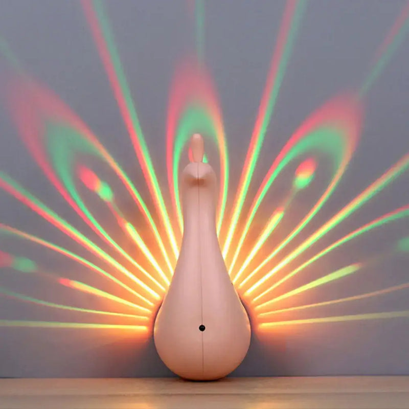 Modern peach peacock wall sconce bedroom rainbow projection light