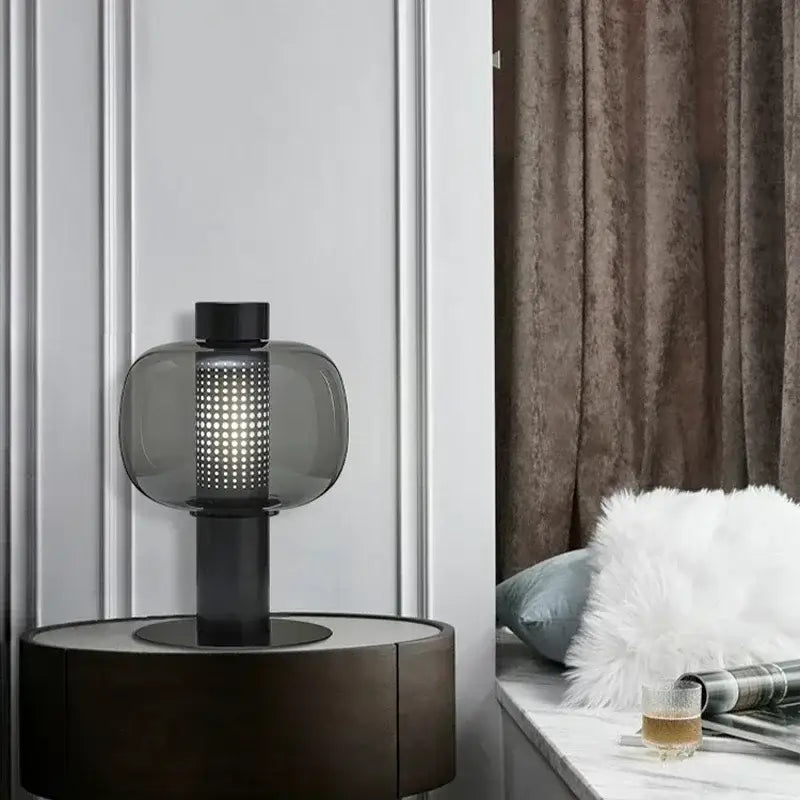 Modern perforated glass table lamp for bedroom and living room