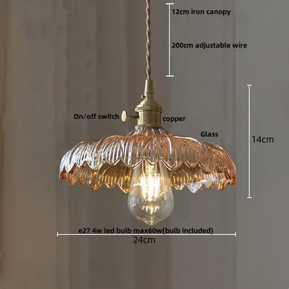 Modern petal amber glass led pendant lamp dining room brass cable