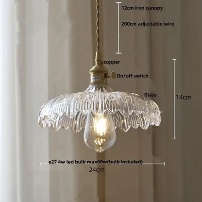 Modern petal amber glass led pendant lamp dining room brass cable