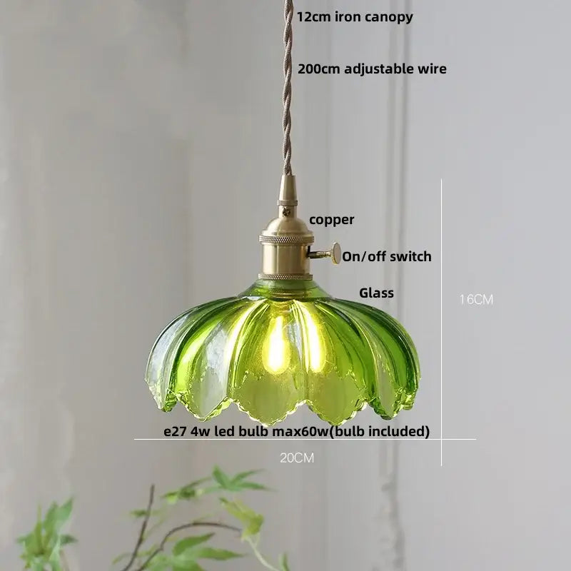 Modern petal amber glass led pendant lamp dining room brass cable