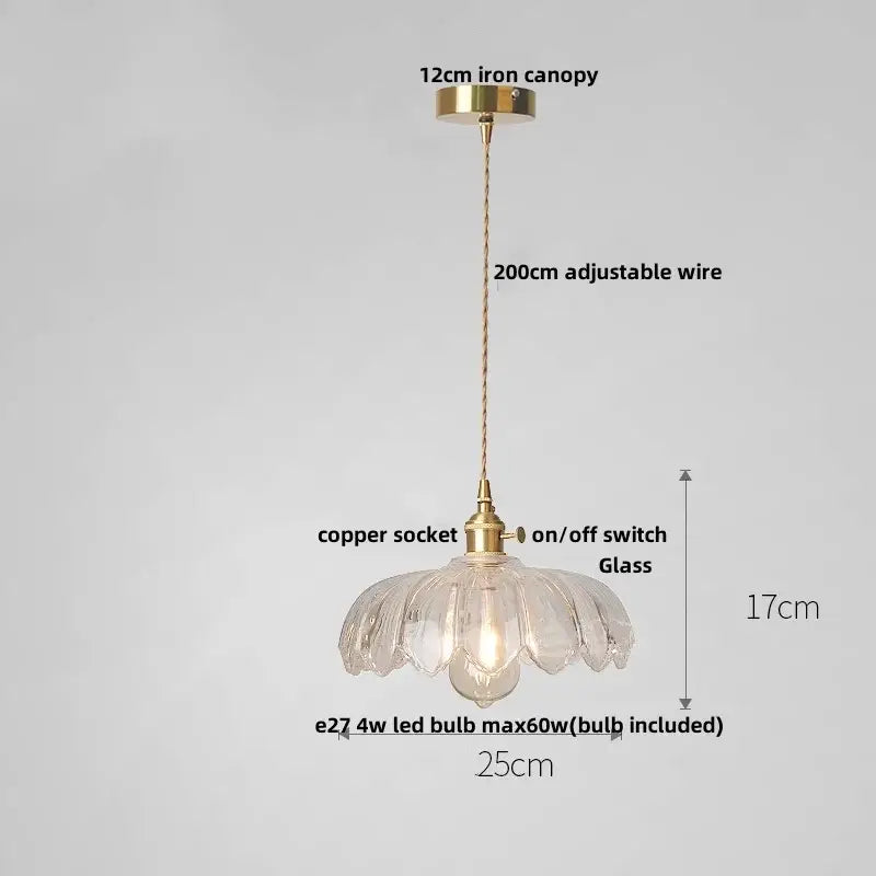 Modern petal amber glass led pendant lamp dining room brass cable