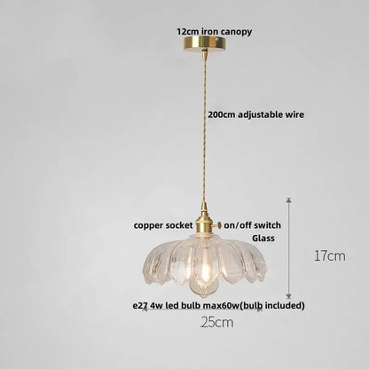 Modern petal amber glass led pendant lamp dining room brass cable