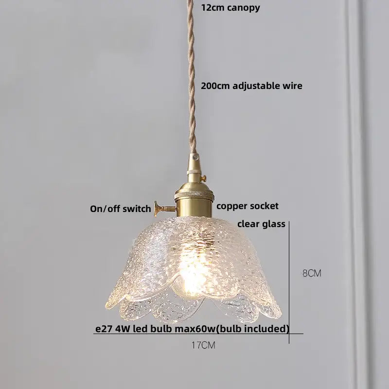 Modern petal clear glass led pendant lamp dining room brass hardware