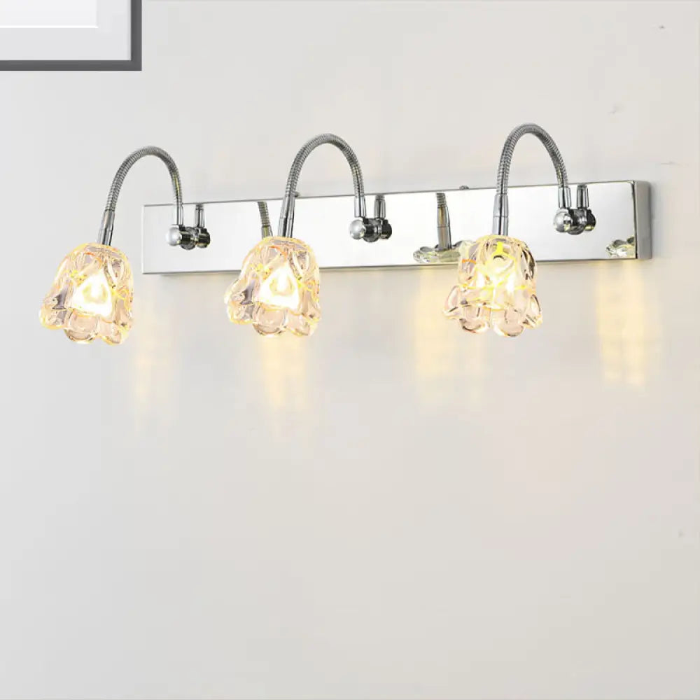DecorBites™ Modern Petal Clear Glass Vanity Light Fixture with Gooseneck Arm - 3 Lights, Silver Finish Wall Lighting