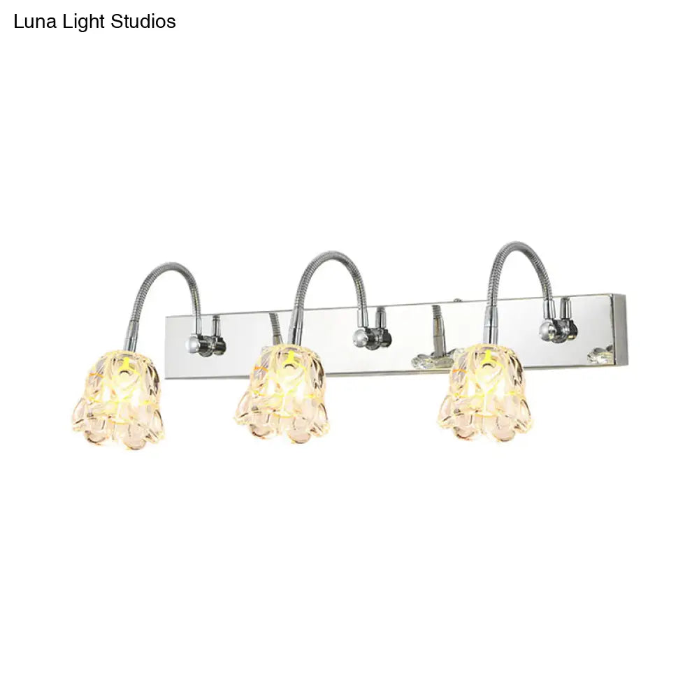 DecorBites™ Modern Petal Clear Glass Vanity Light Fixture with Gooseneck Arm - 3 Lights, Silver Finish Wall Lighting